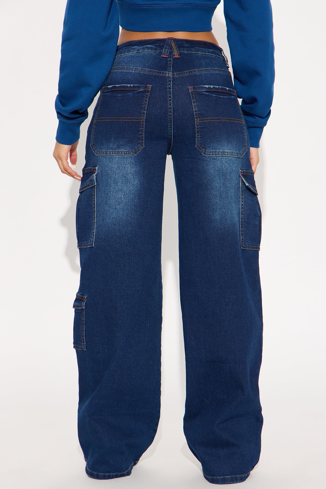 In The Bleachers Cargo Wide Leg Jeans - Dark Wash