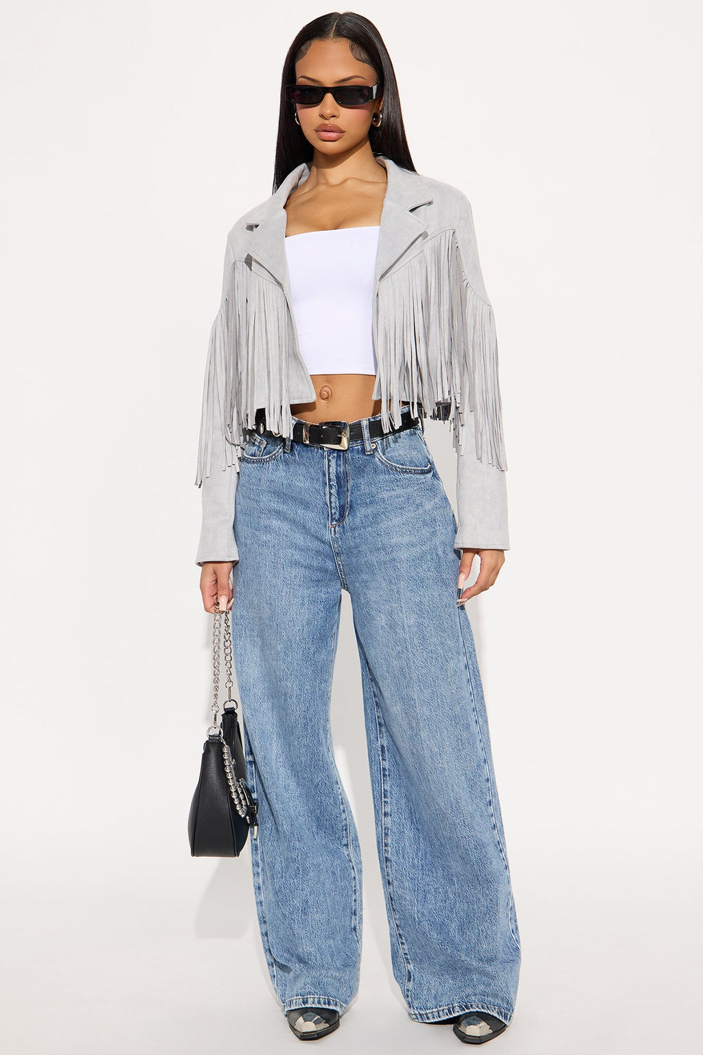 Rodeo Ready Fringe Faux Suede Jacket - Light Grey