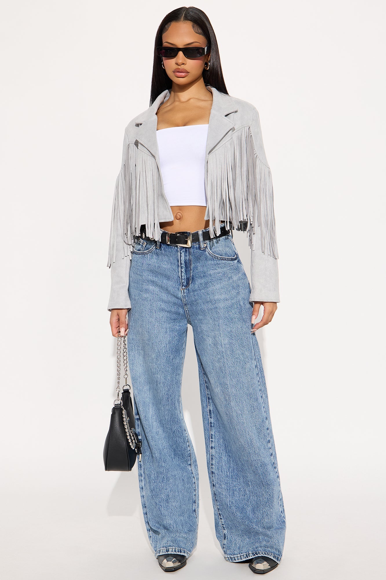 Rodeo Ready Fringe Faux Suede Jacket - Light Grey