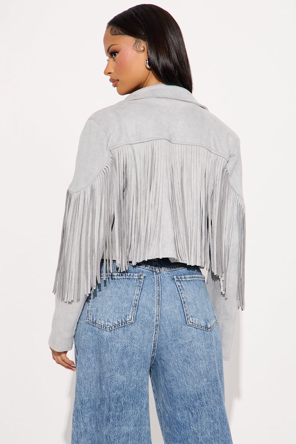 Rodeo Ready Fringe Faux Suede Jacket - Light Grey