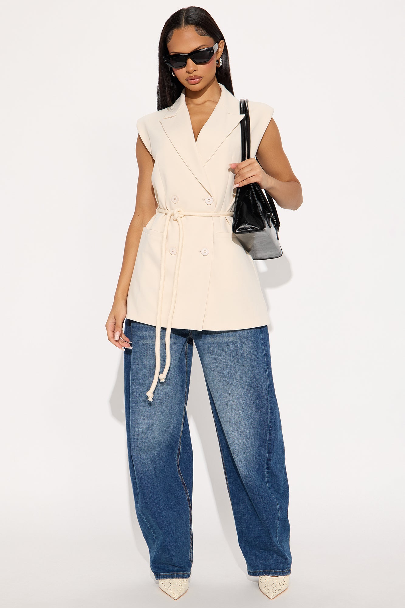 Alani Belted Vest - Cream
