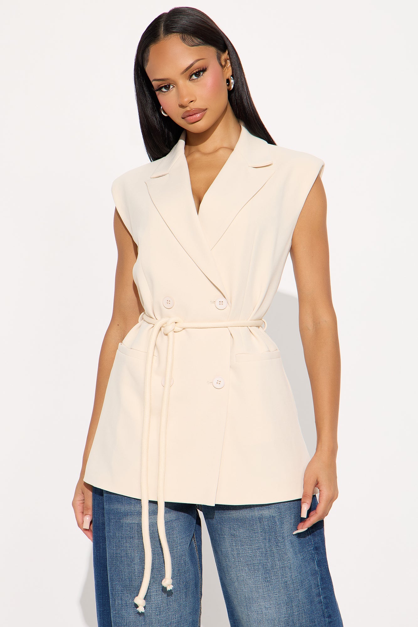 Alani Belted Vest - Cream