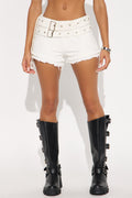 Soledad Belted Denim Shorts - White