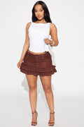 Alaina Ruffle Hem Mini Skirt - Brown