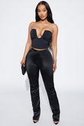 Aria High Rise Satin Stacked Pant - Black
