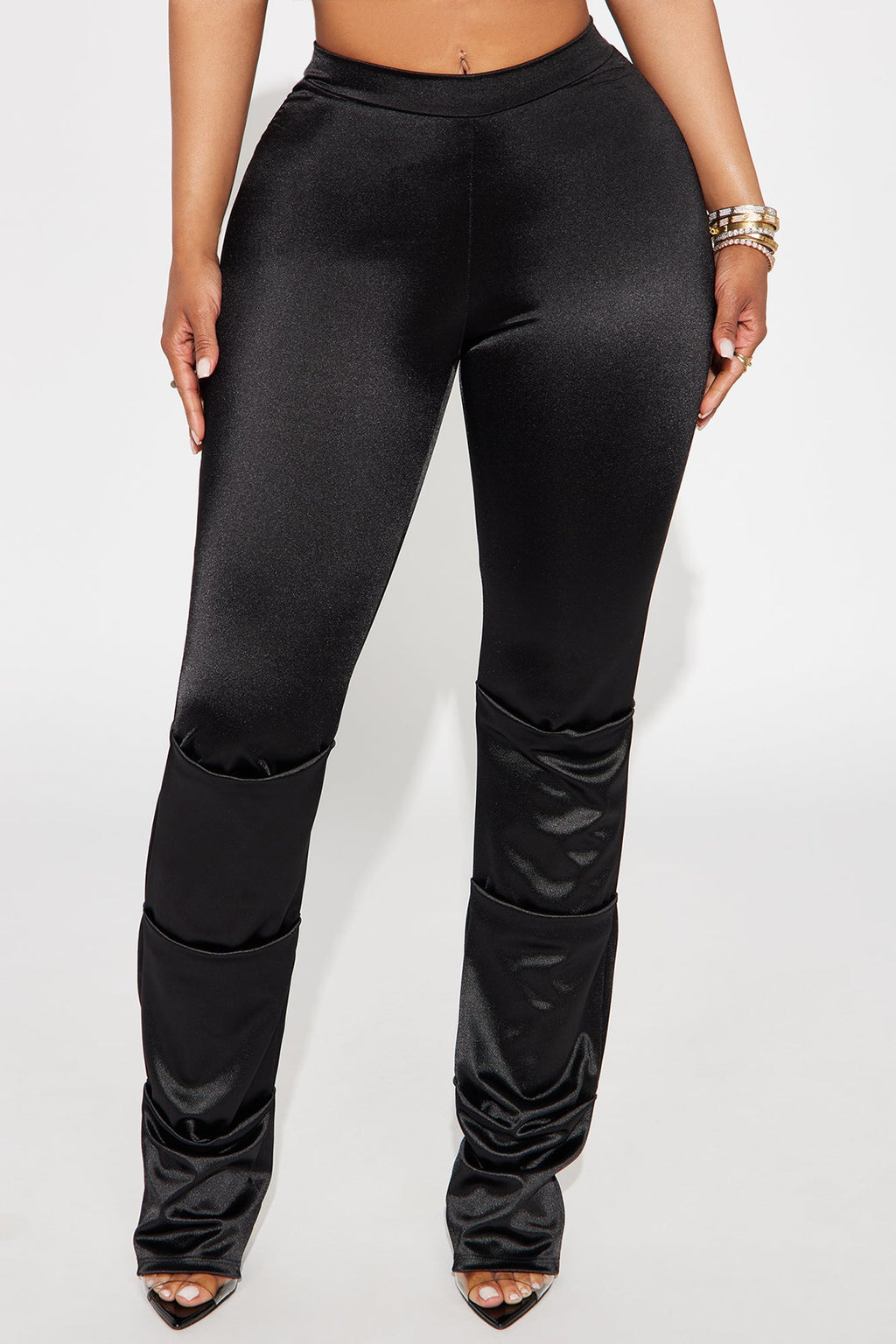 Aria High Rise Satin Stacked Pant - Black