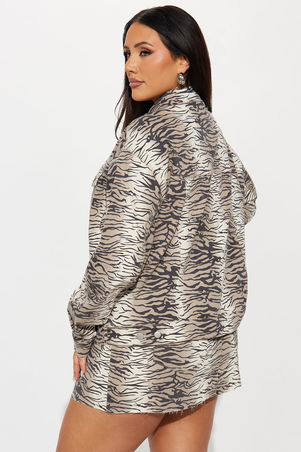 Unleash Your Wild Side Oversized Trucker Jacket - Brown/combo