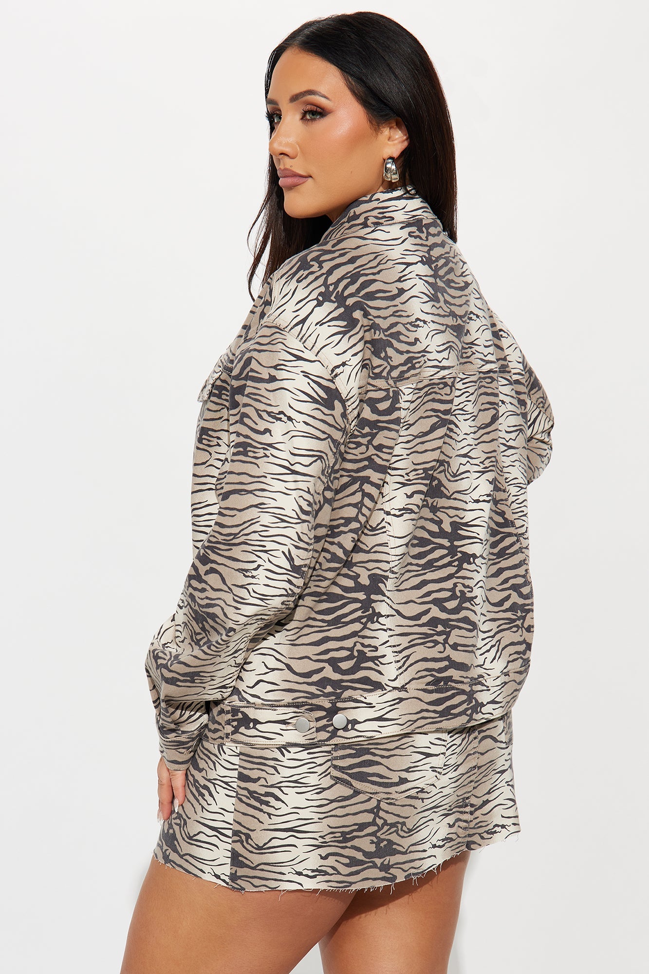 Unleash Your Wild Side Oversized Trucker Jacket - Brown/combo