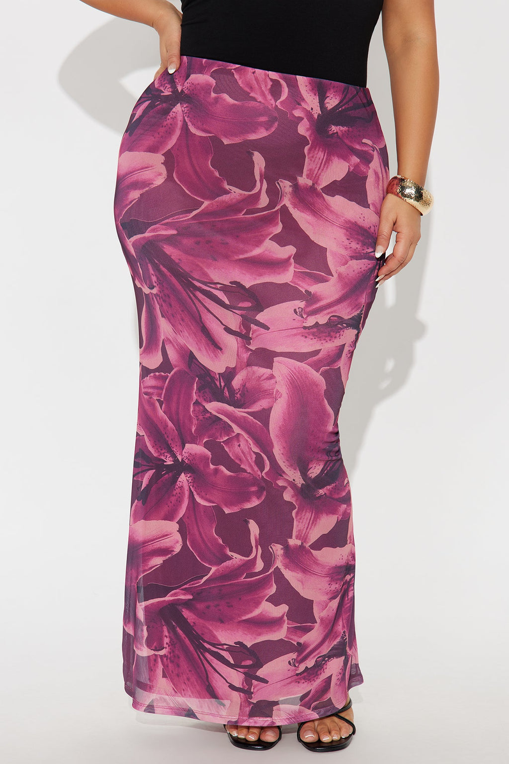 Late Nights In Santorini Floral Mesh Maxi Skirt - Purple/combo