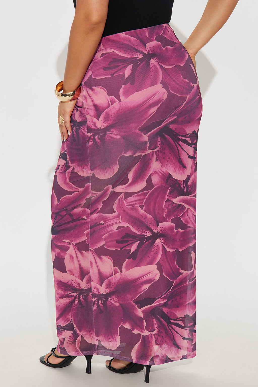 Late Nights In Santorini Floral Mesh Maxi Skirt - Purple/combo