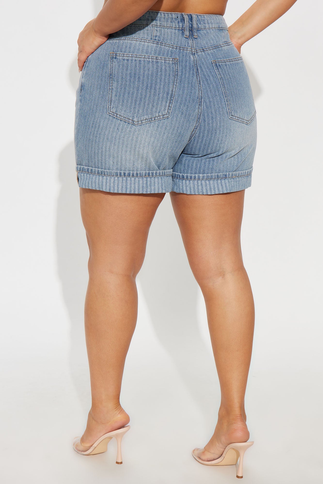 Catch Up Stripe Cuffed Denim Shorts - Vintage Wash