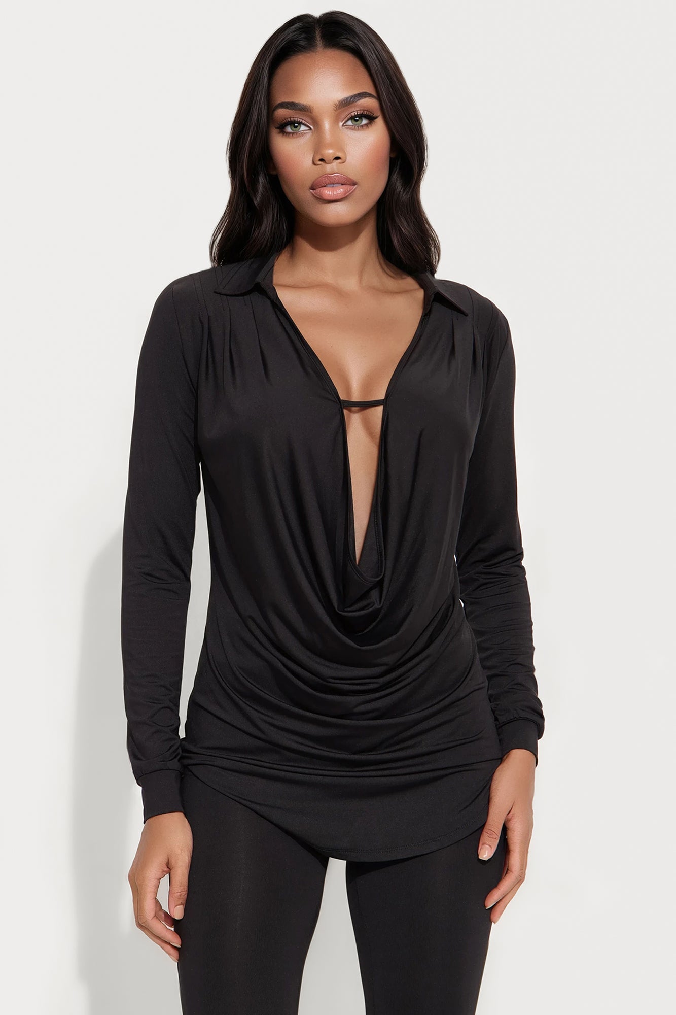 Monique Cowl Neck Legging Set - Black