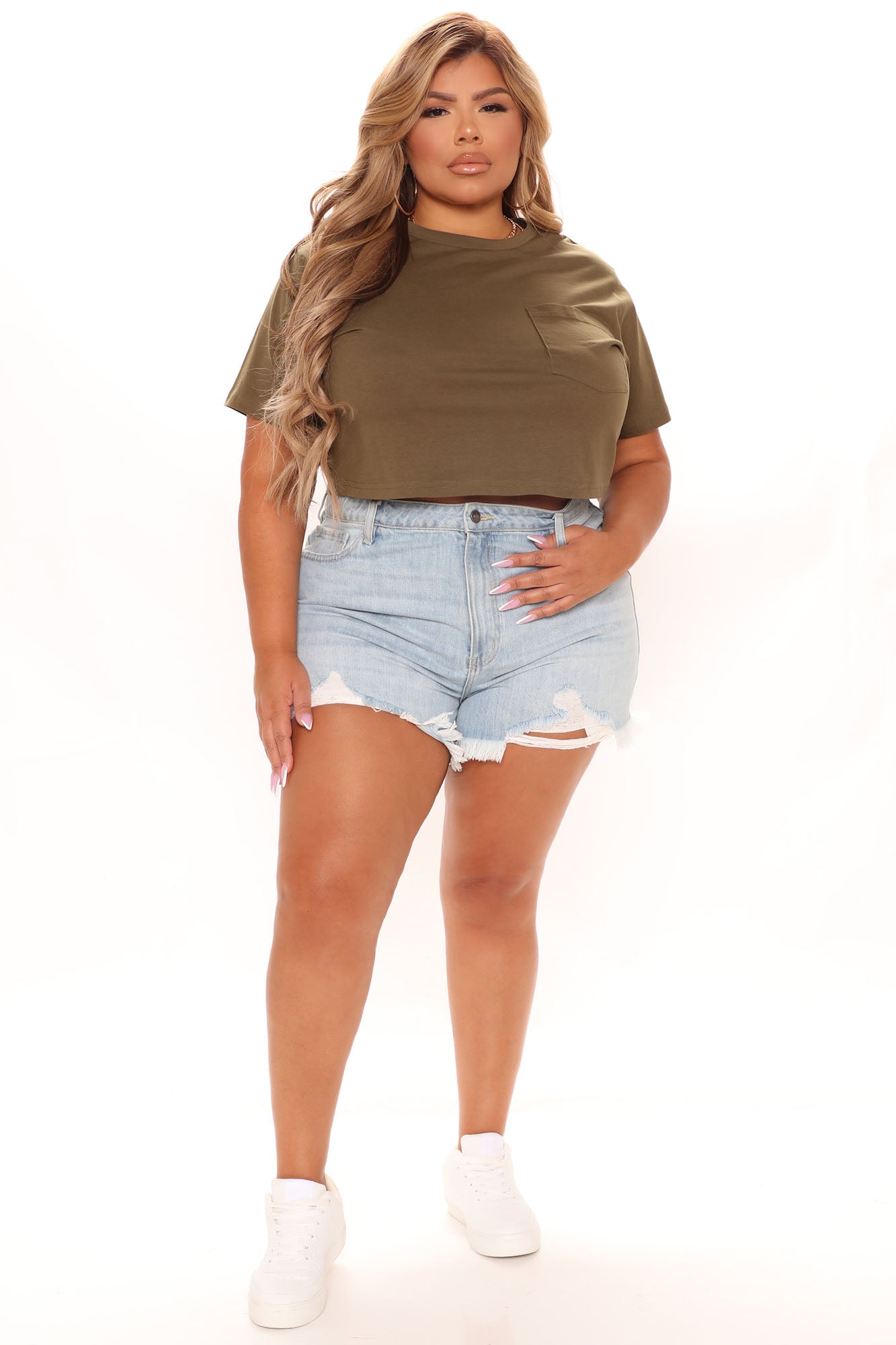 Elisa Relaxed Crop Tee - Olive