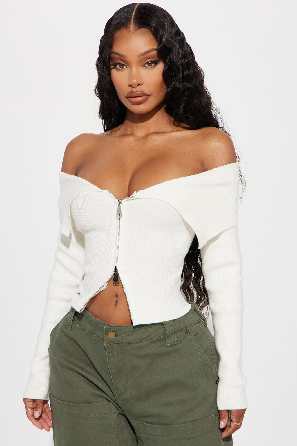 Say My Name Off Shoulder Sweater - White