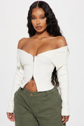Say My Name Off Shoulder Sweater - White