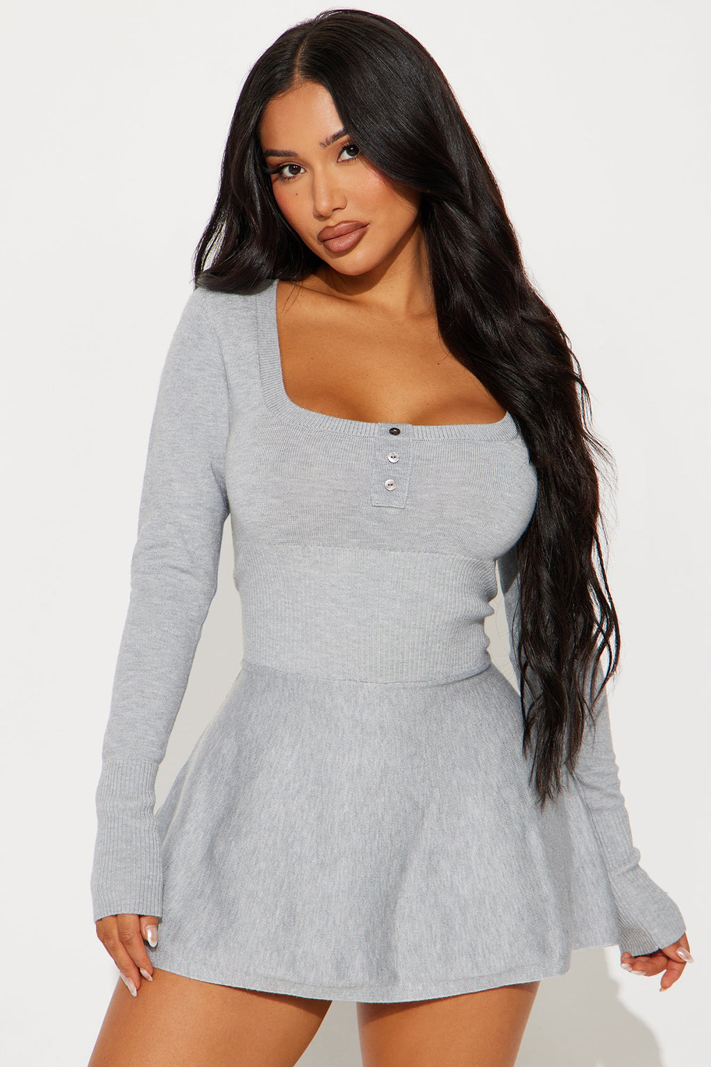 Leanna Sweater Mini Dress - Heather Grey