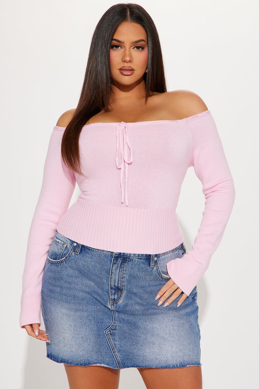Athena Off Shoulder Sweater - Pink