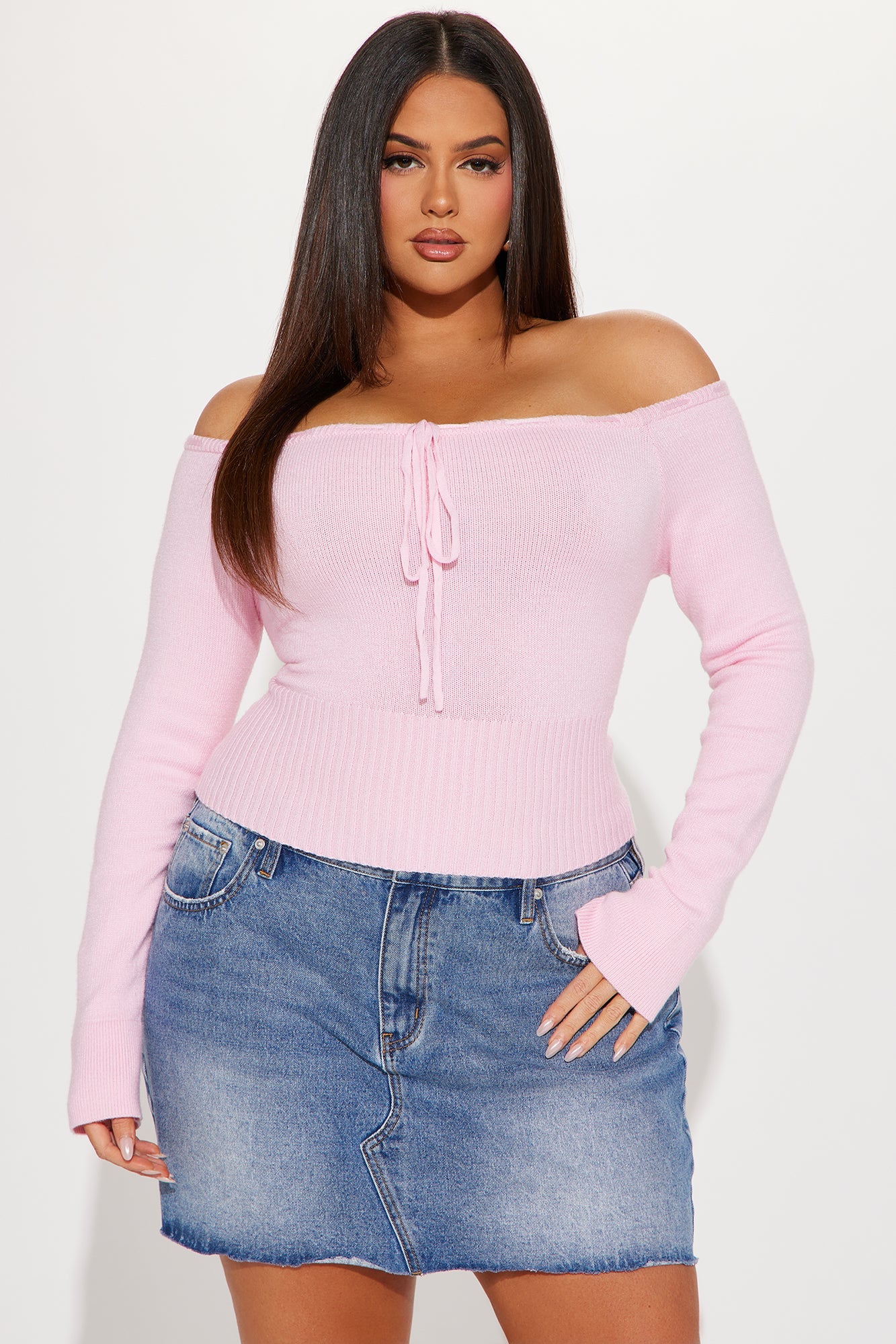 Athena Off Shoulder Sweater - Pink
