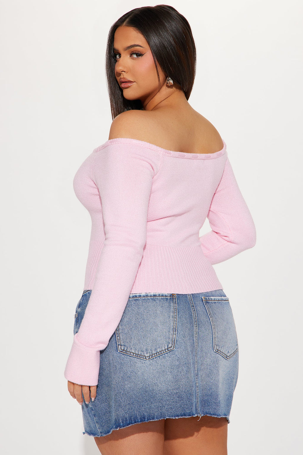 Athena Off Shoulder Sweater - Pink