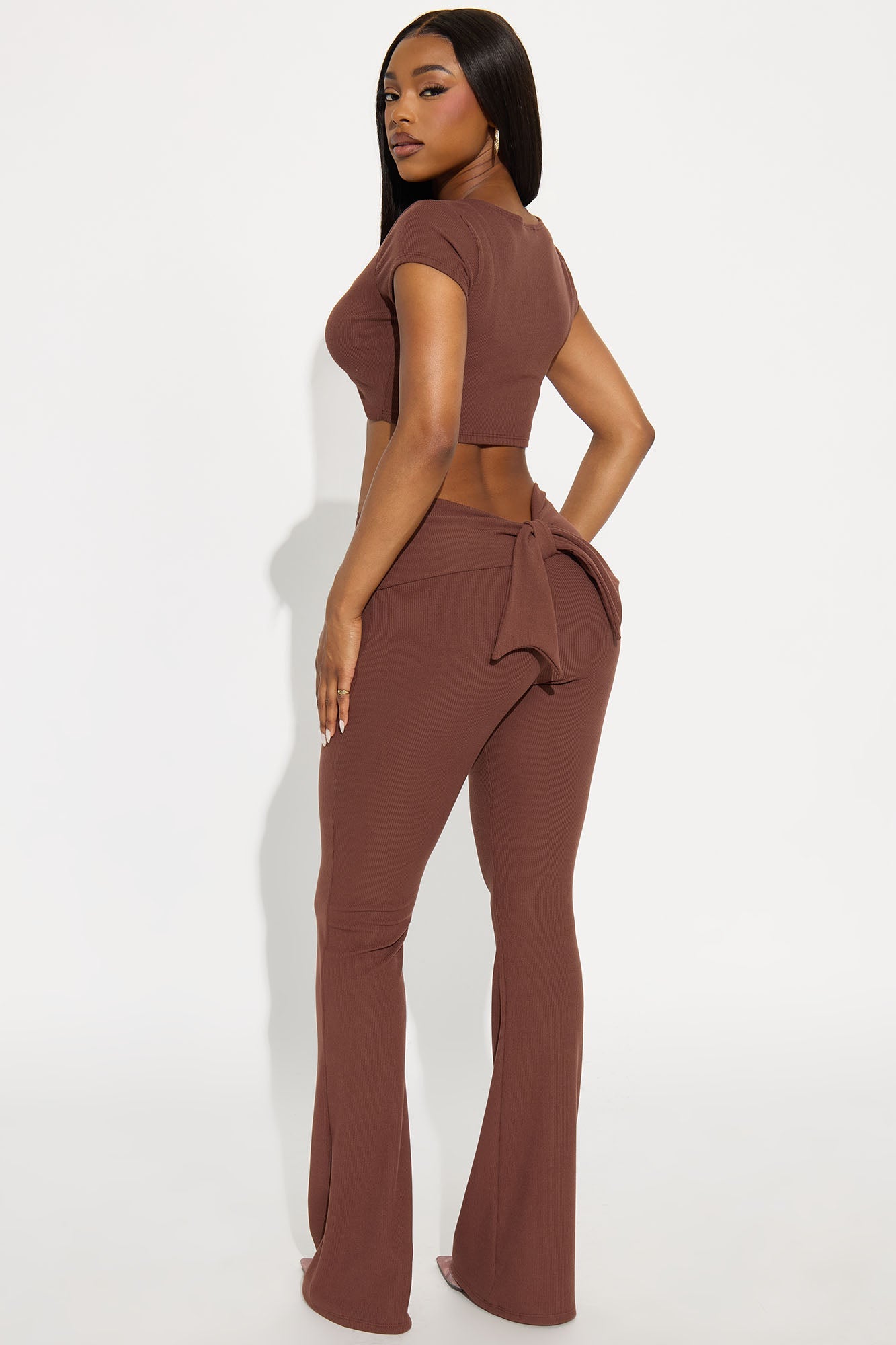 Pilates Princess Bow Flare Leg Pant Set - Mocha