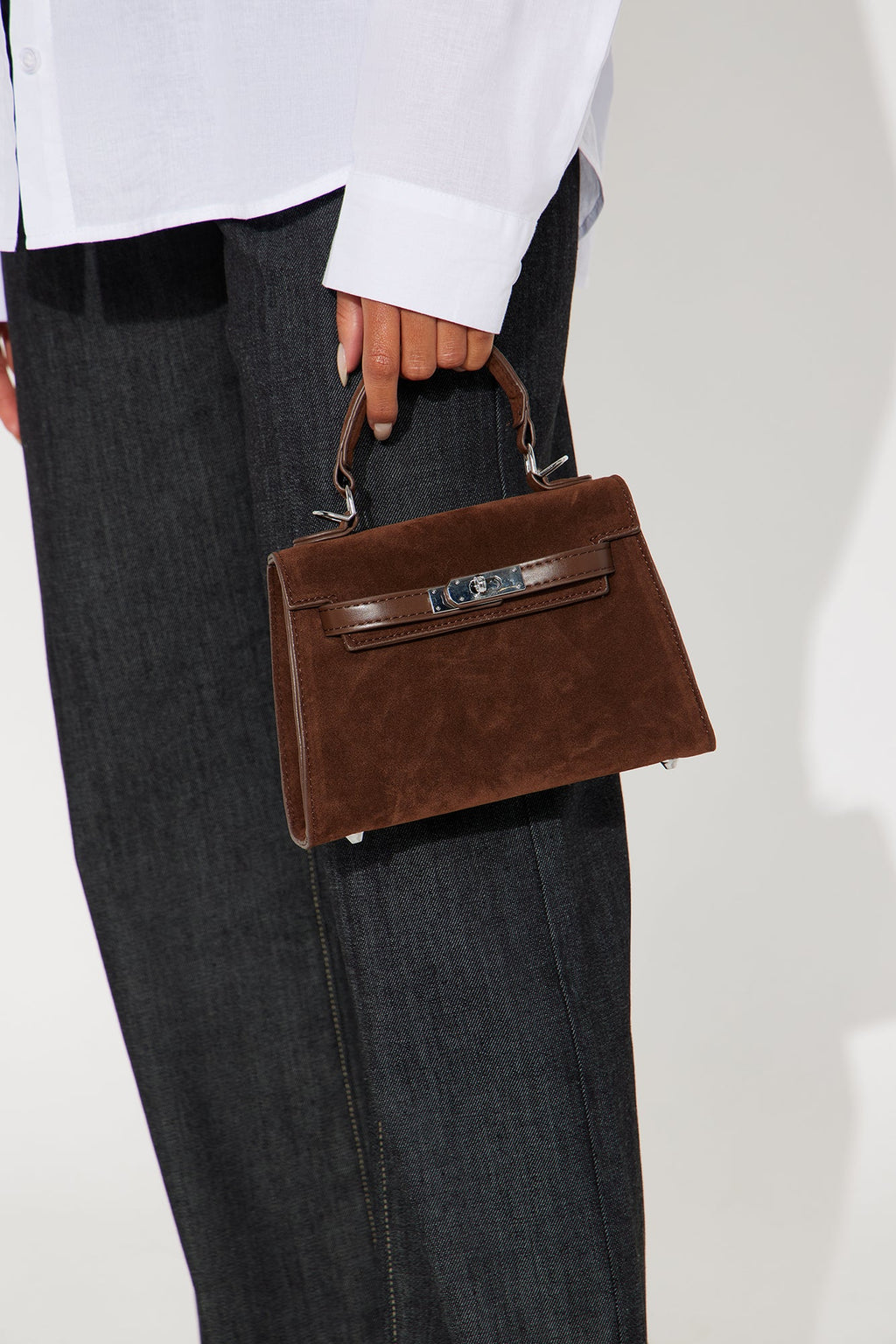 Daily Go To Faux Suede Handbag - Brown