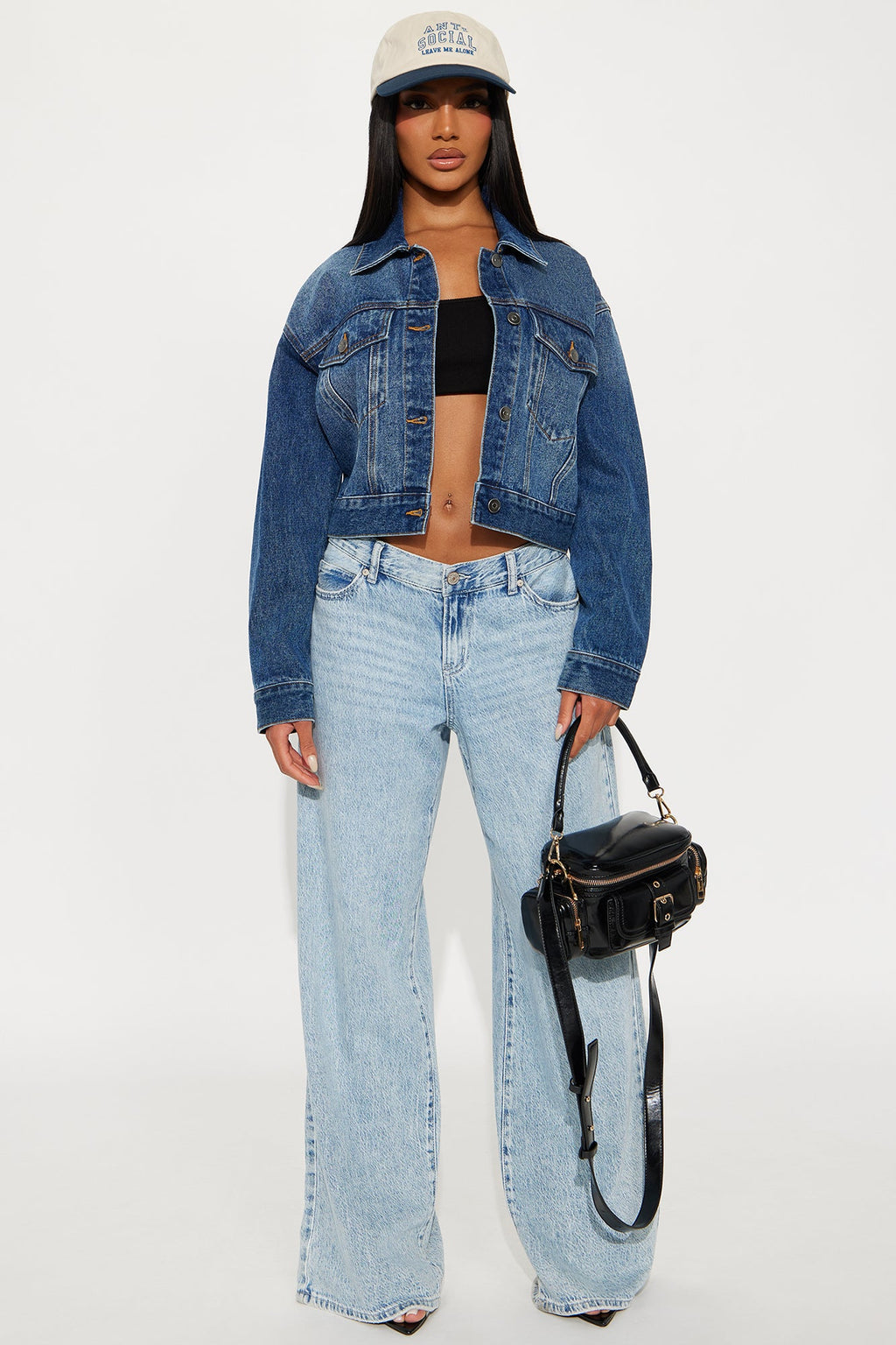 All In One Faux Leather Satchel Handbag - Black