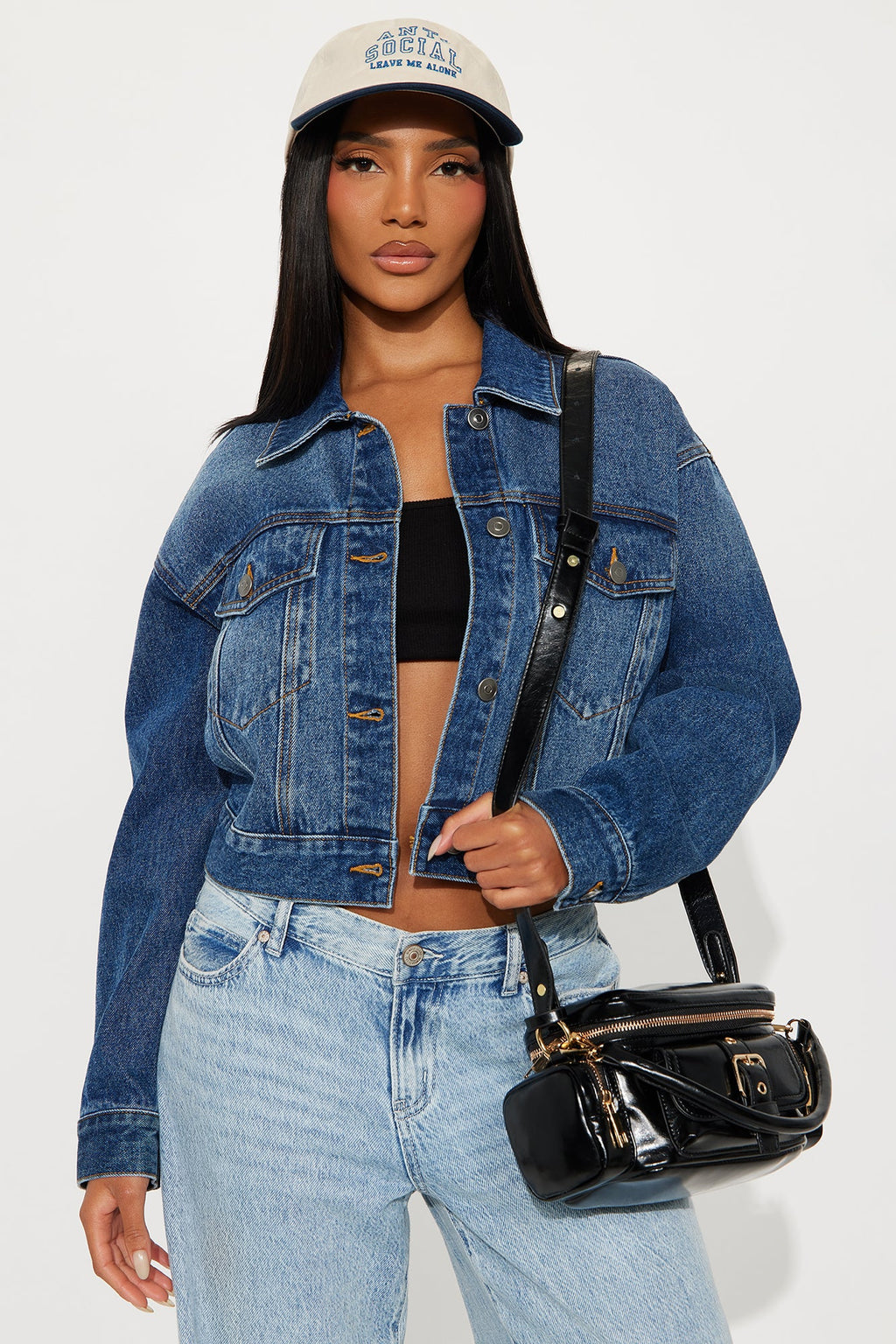 All In One Faux Leather Satchel Handbag - Black