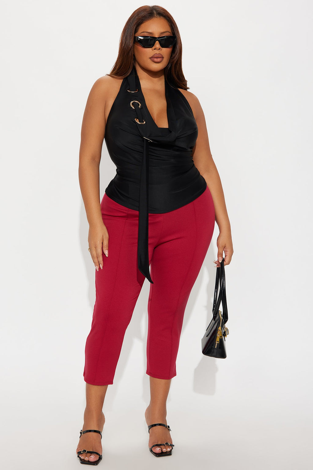 Daniella Pintuck Ponte Capri Legging - Red