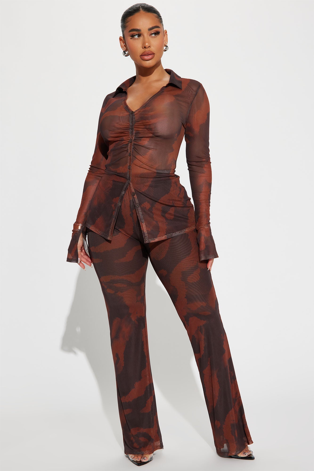 Carolina Mesh Pant Set - Brown