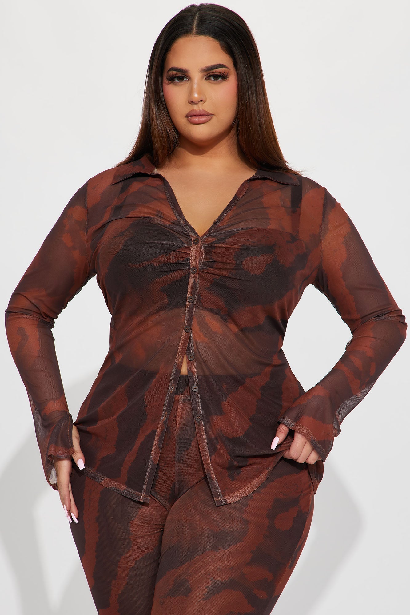 Carolina Mesh Pant Set - Brown