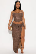 Side Of Spice Sequin Maxi Skirt Set - Chocolate