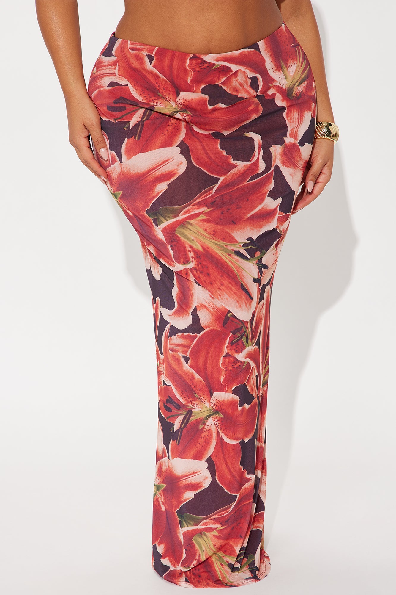 Late Nights In Santorini Floral Mesh Maxi Skirt - Orange/combo