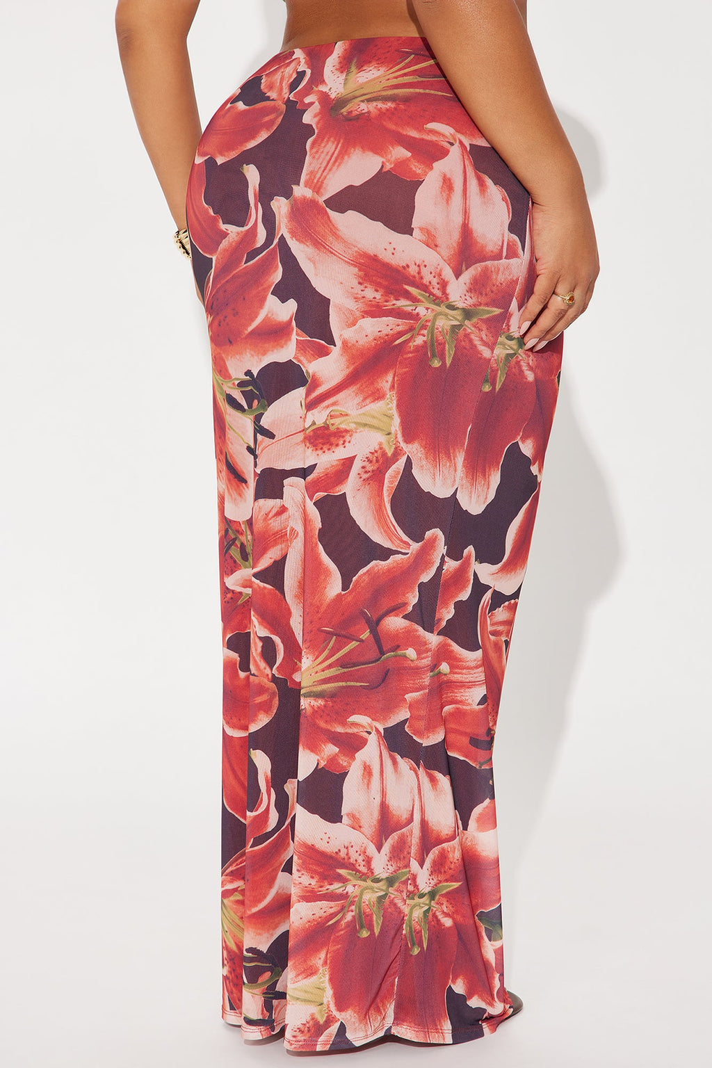 Late Nights In Santorini Floral Mesh Maxi Skirt - Orange/combo