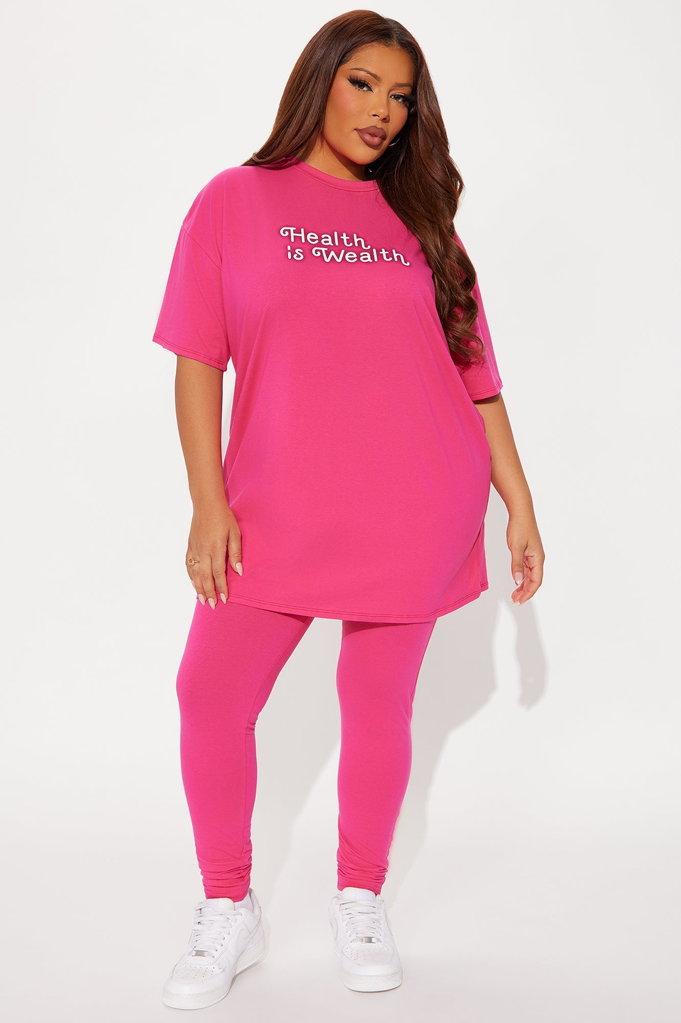 Health Is Wealth Legging Set - Hot Pink