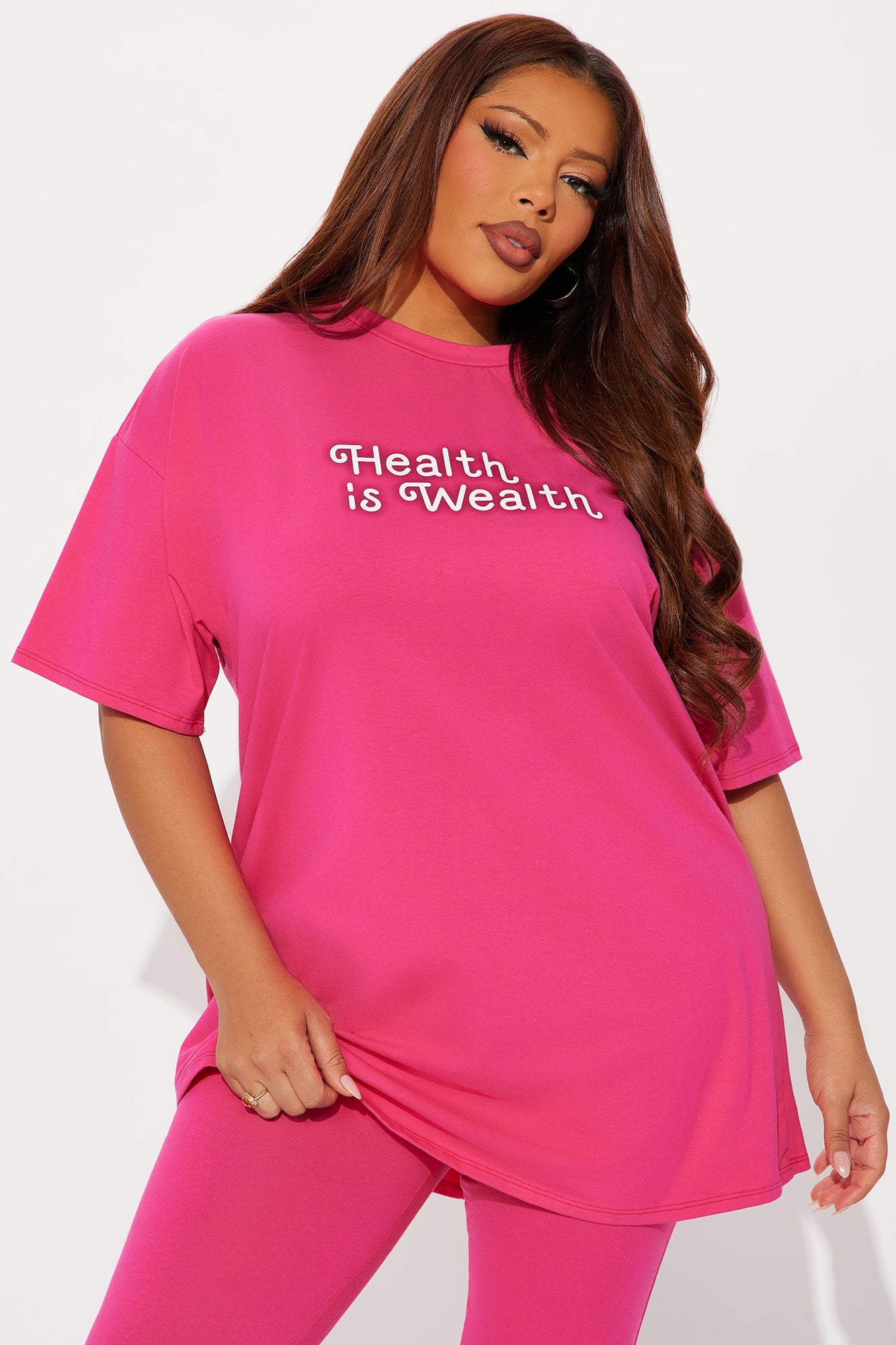 Health Is Wealth Legging Set - Hot Pink