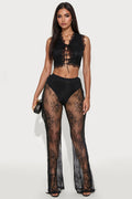 Here To Sway Lace And Fringe Pant Set - Black