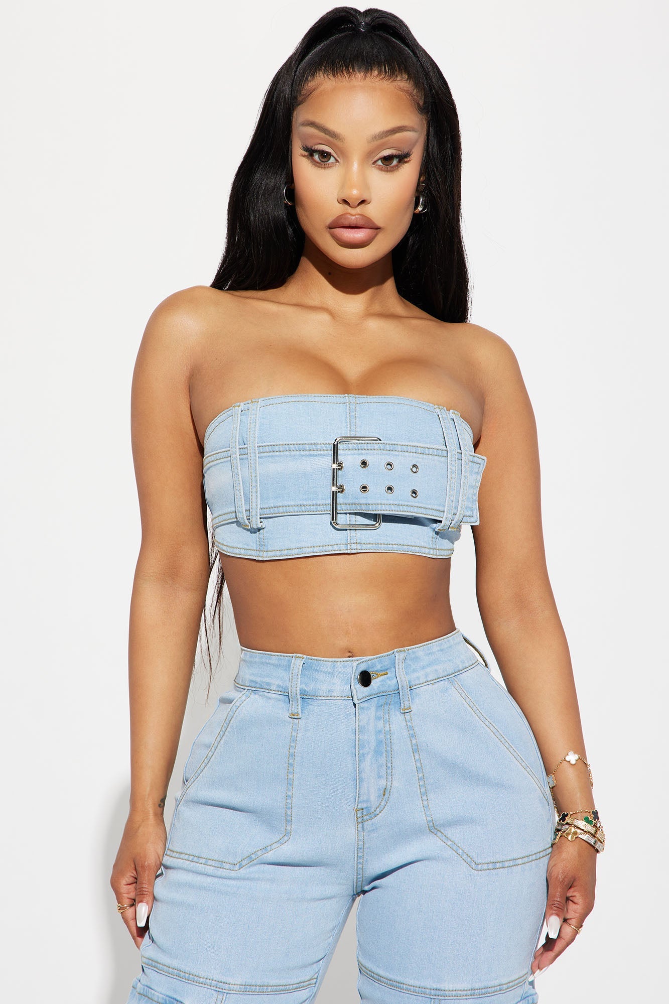 Go All Out Denim Pant Set - Light Wash