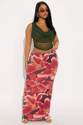 Late Nights In Santorini Floral Mesh Maxi Skirt - Orange/combo