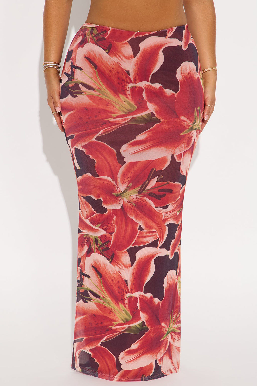 Late Nights In Santorini Floral Mesh Maxi Skirt - Orange/combo