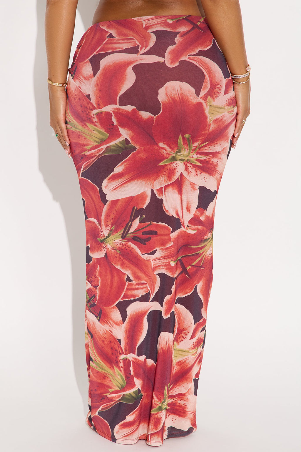 Late Nights In Santorini Floral Mesh Maxi Skirt - Orange/combo