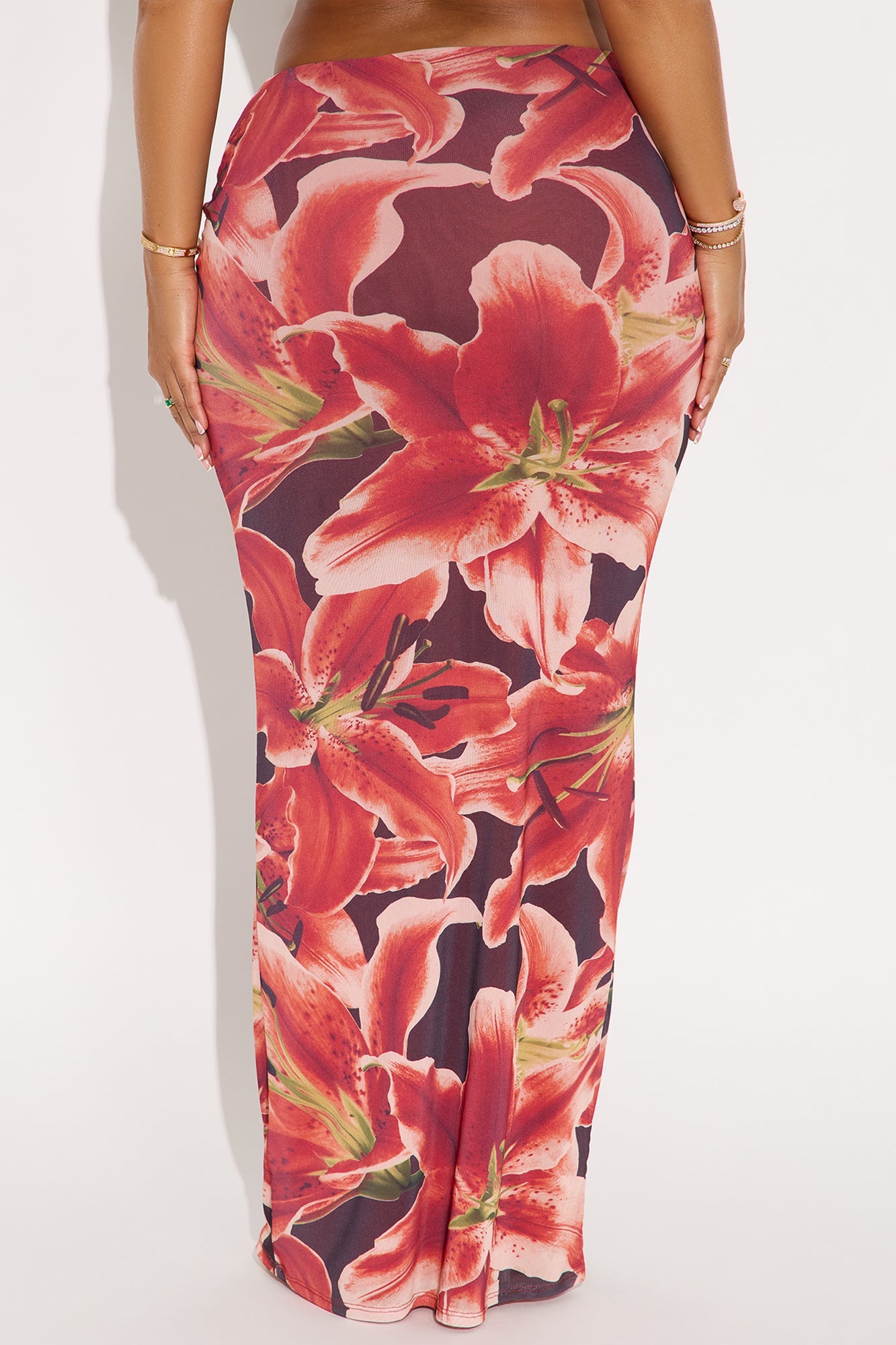 Late Nights In Santorini Floral Mesh Maxi Skirt - Orange/combo