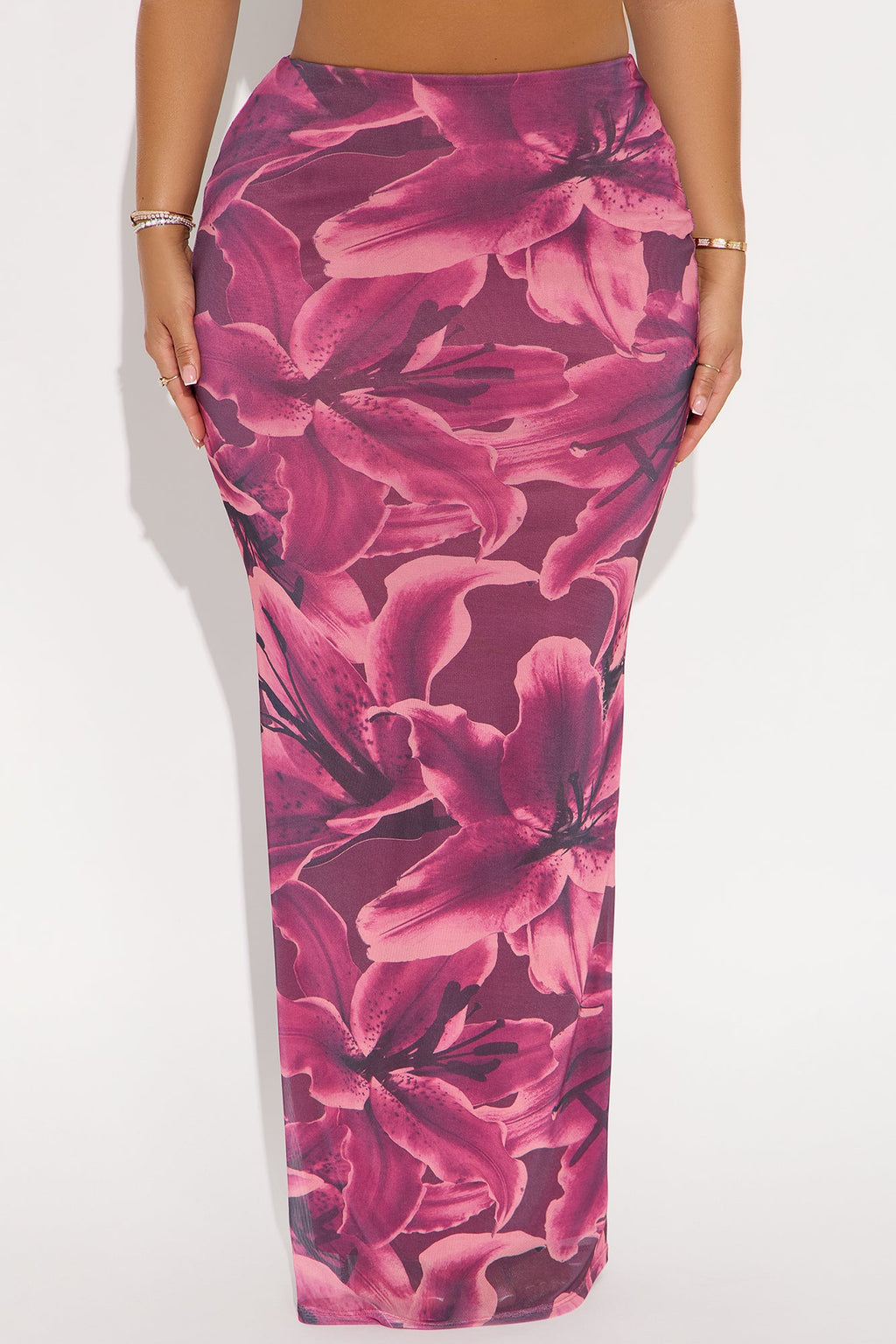 Late Nights In Santorini Floral Mesh Maxi Skirt - Purple/combo