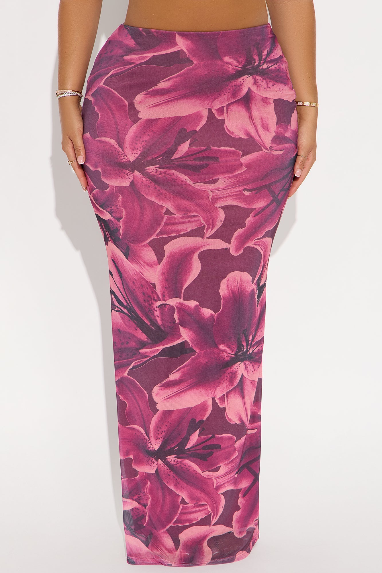 Late Nights In Santorini Floral Mesh Maxi Skirt - Purple/combo