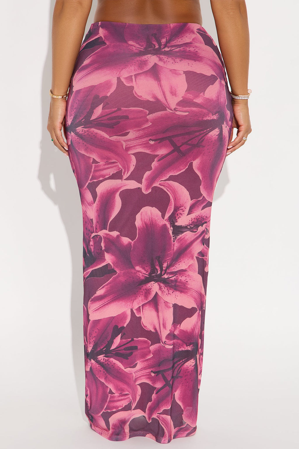 Late Nights In Santorini Floral Mesh Maxi Skirt - Purple/combo