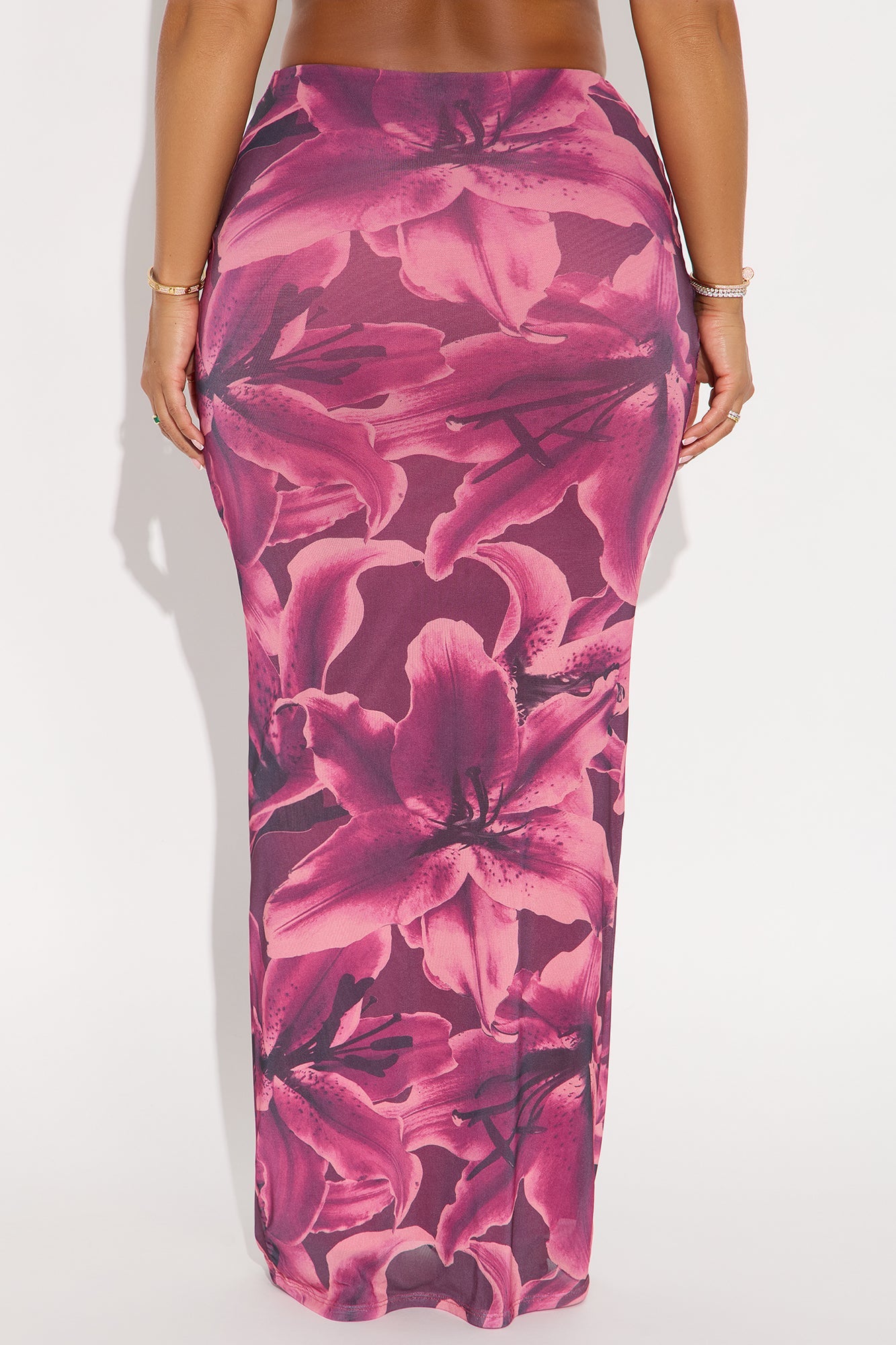 Late Nights In Santorini Floral Mesh Maxi Skirt - Purple/combo