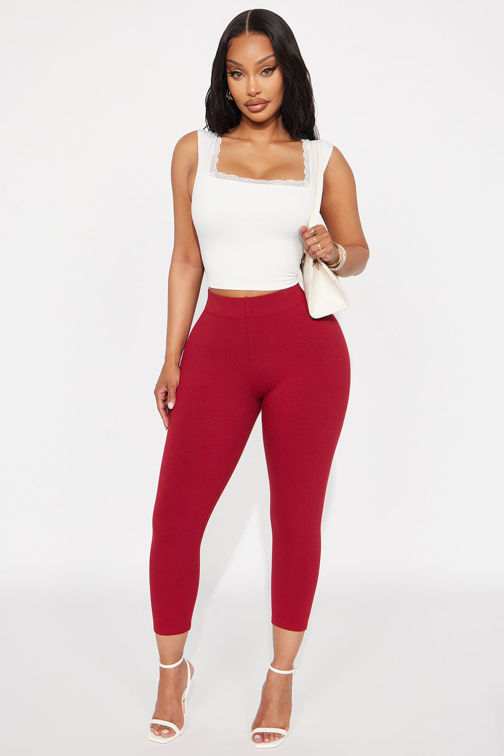 Tory Rib Heavy Contoured High Waisted Capri Legging - Red