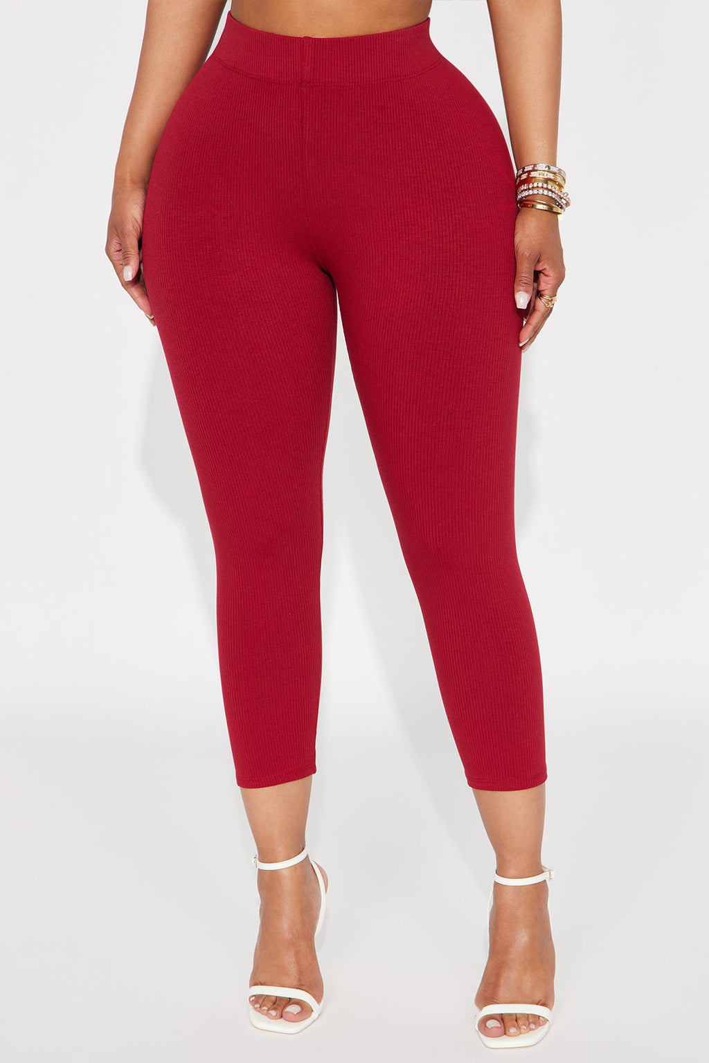 Tory Rib Heavy Contoured High Waisted Capri Legging - Red