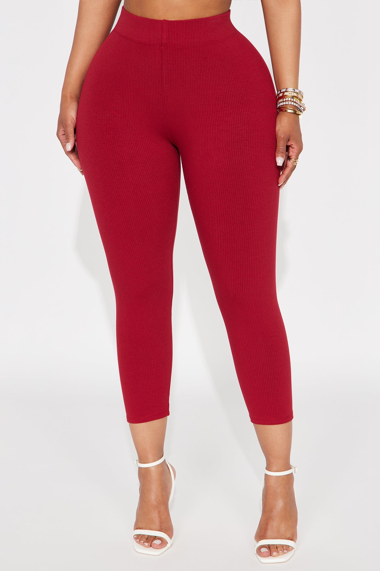 Tory Rib Heavy Contoured High Waisted Capri Legging - Red