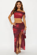 Tame For Tonight Ombre Mesh Skirt Set - Red/combo