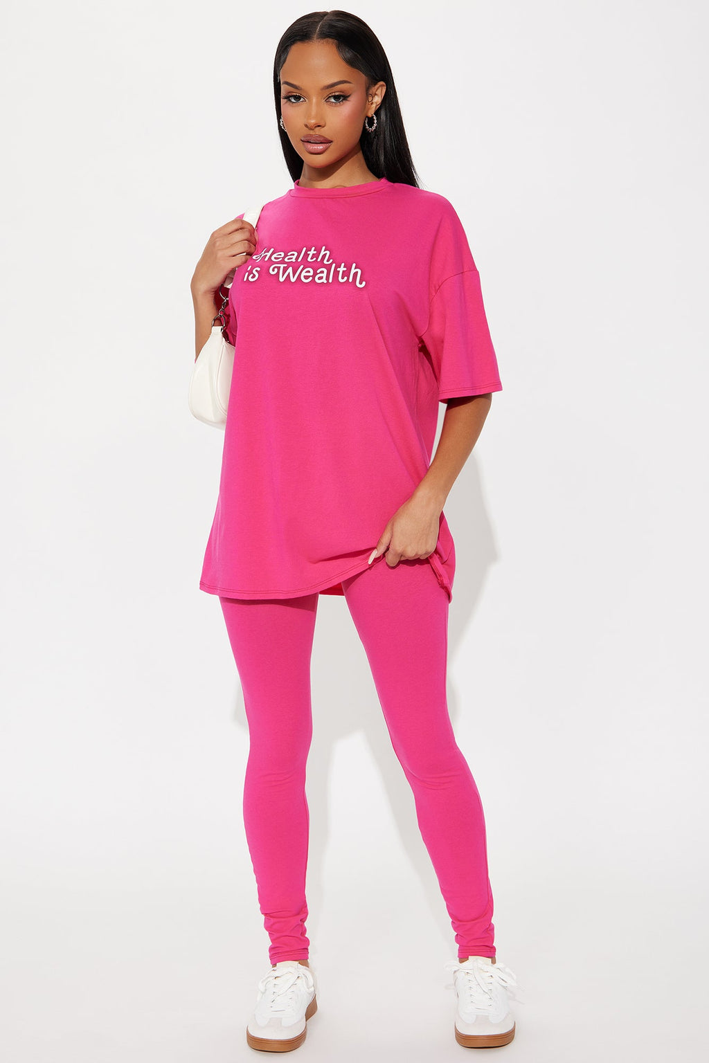 Health Is Wealth Legging Set - Hot Pink